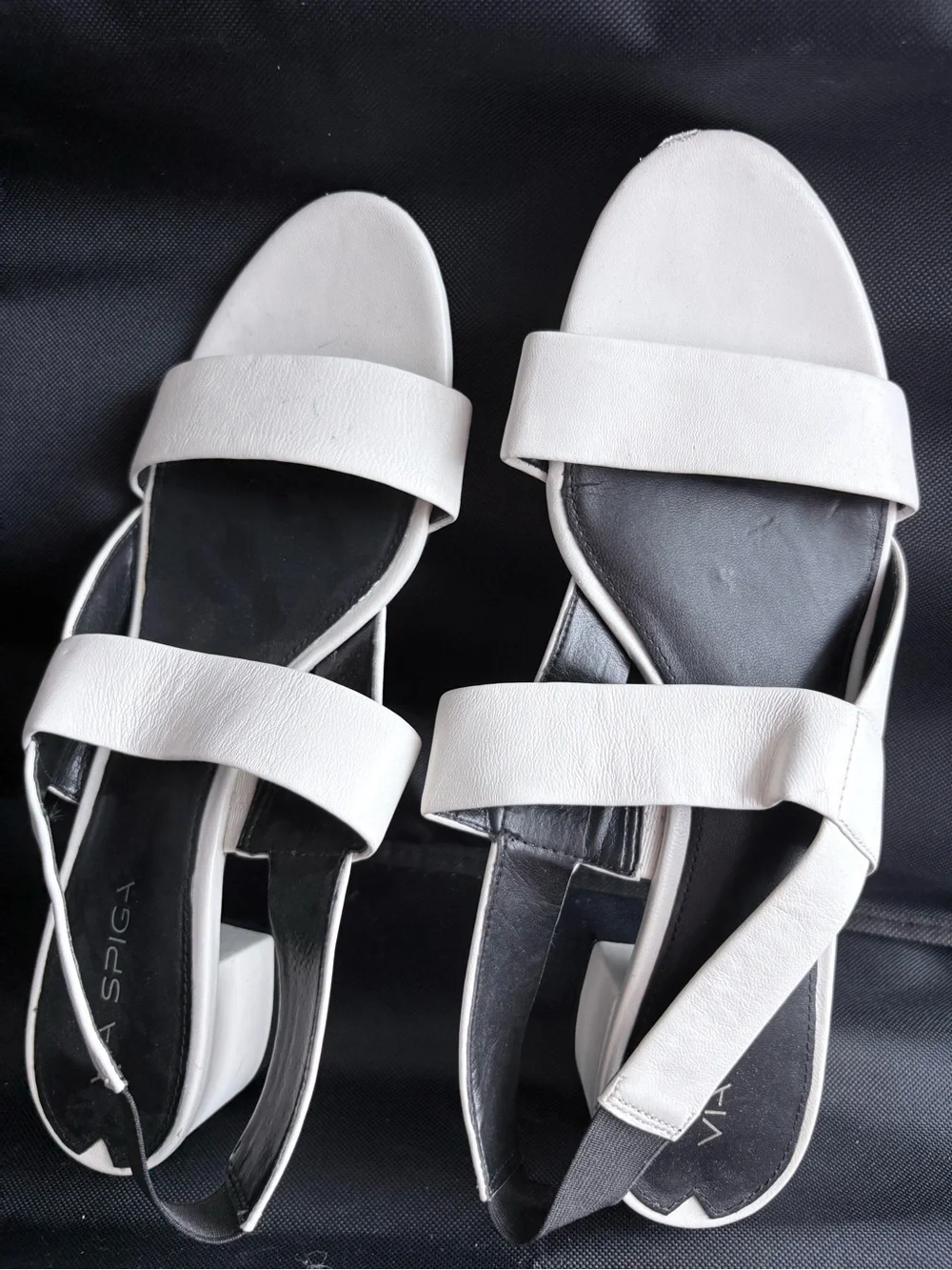 Via Spiga White Low Block Heel Slingback Sandals